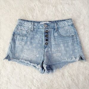 Indigo Rein Women Paisley Print Denim Shorts US29 Western Cowgirl Boho Hippie